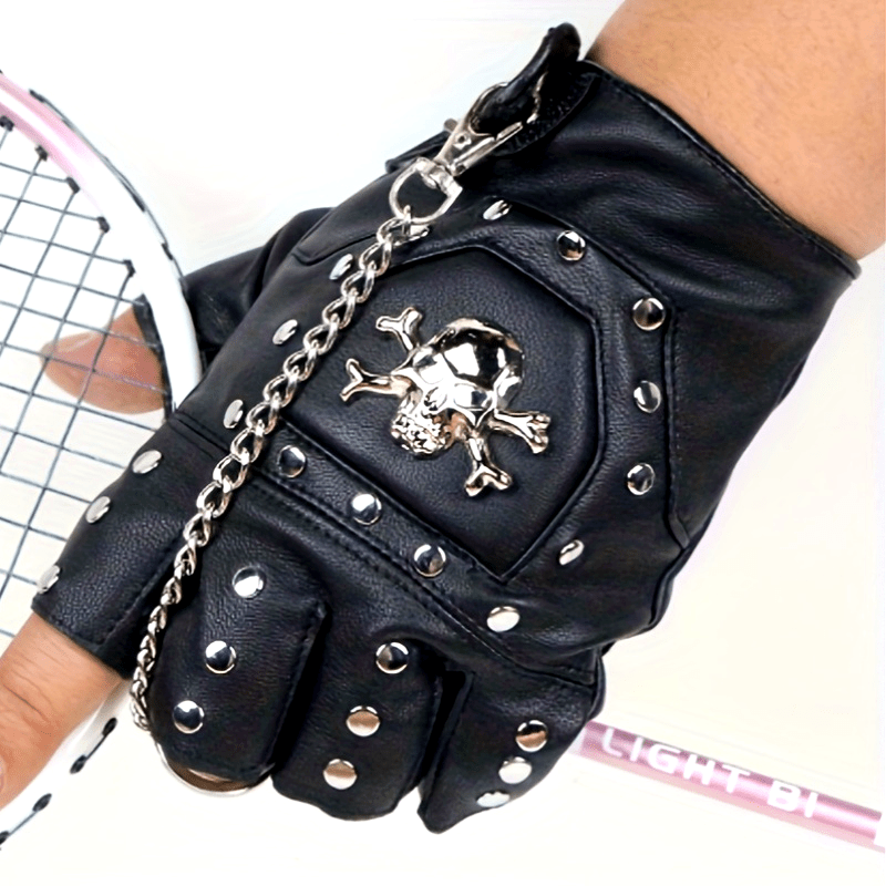 handschuhe skull Punk Style Fingerless Gloves with Accent, PU Leather Chain & Riv Couleur:Velvet Black Cube STEREO HYBRID 120 Bikes Finished with distinctive stitching