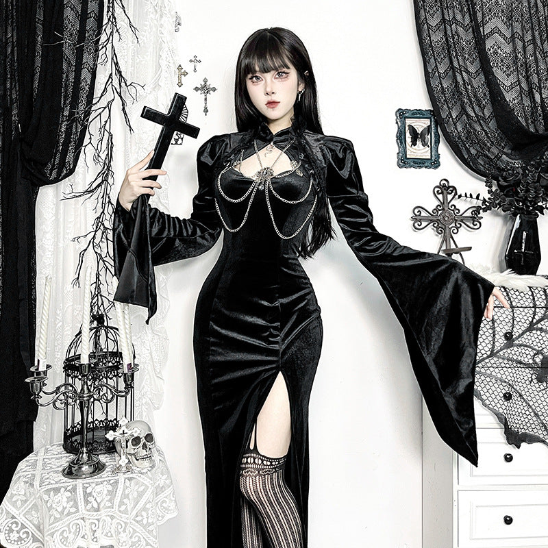 Elegant Velvet Bell Sleeve Gothic Top