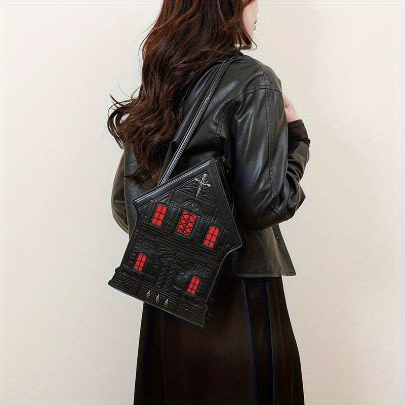 Load video: Gothic Style Crossbody Bag for Women Black with Zipper Closure Polyester Lining Metal Hardware Accents Durable Stitched Edges Ideal for Casual and Formal Wear FantasyThemed Design Gothic Crossbody Ba