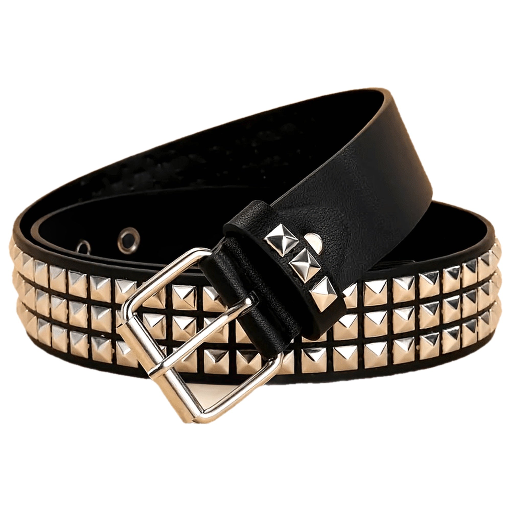Load video: Punk style rivet belt set equipped with stainless steel square buckle PU panel material male and female pyramid rivet decorat