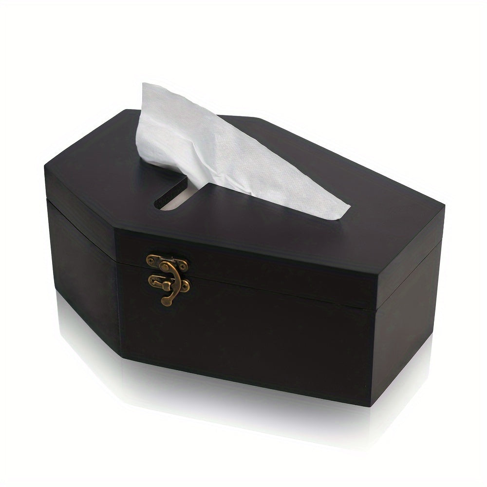 Load video: Coffin Tissue Box Holder Coffin Tissue Box Cover Black Wooden Coffin Shape Tissue Holder With Cross Design Unique Gothic Tissue Dispenser Fit Most Square And Rectangle Tissue