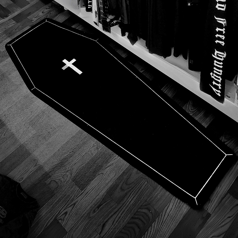 Load video: Extra Long Gothic Halloween Mat 100 Polyester Plush Mat with White Cross Design Luxury Minimalist Fluffy Mat for Bedroom Living Room Day of the Dead Easter Decor Cloakroom Accessory Luxury Minimalist Style Halloween Decorations