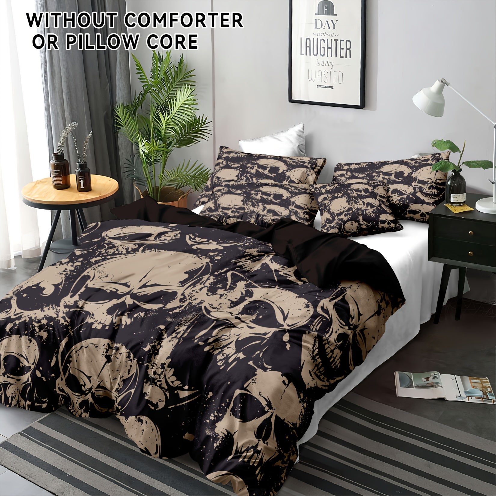Load video: 3Piece Polyester Skull Print Bedding Set Perfect for Bedroom or Guest Room Soft and Comfortable with No Core Included 1x Duvet Cover 2x Pillow Covers