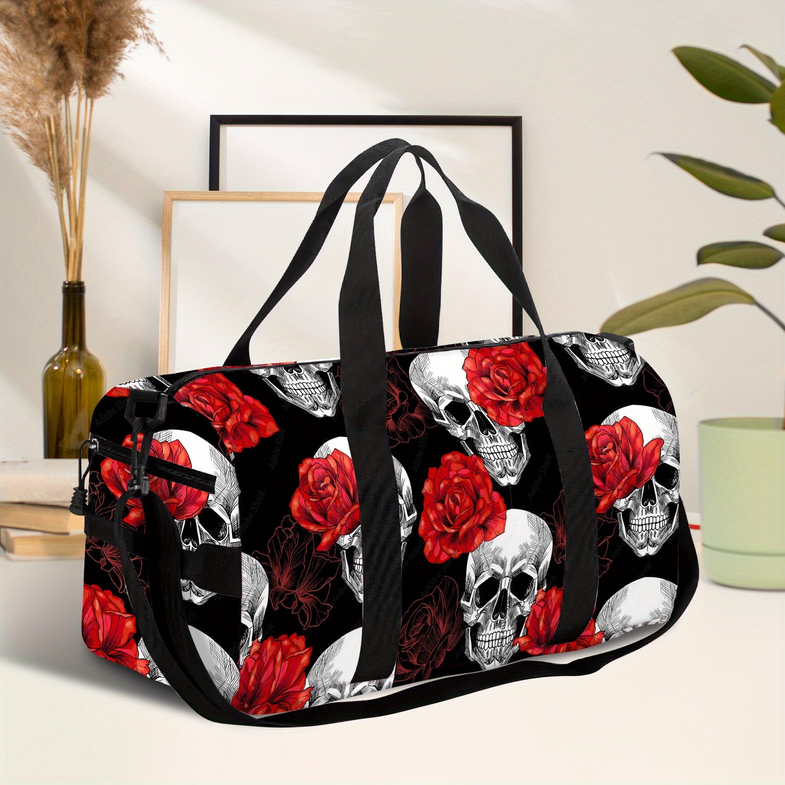Load video: 1pc Skull And Rose Trendy Multifunctional Travel Bag Durable Spacious Design for Outdoor Daily Use Travel Camping Back to School Season