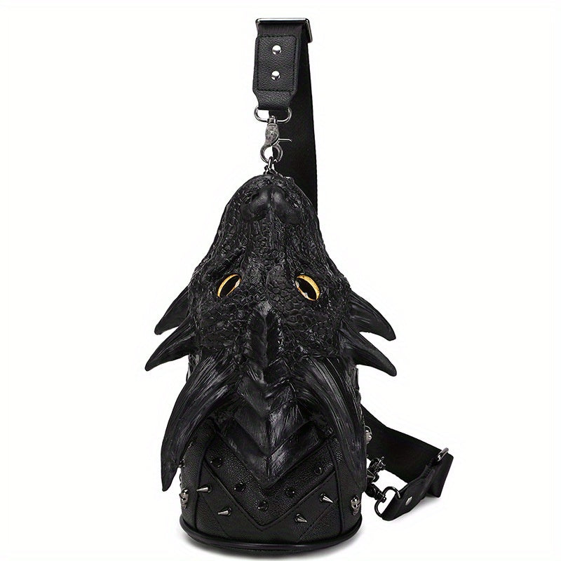Load video: Unisex Gothic Dragon Head Crossbody Bag Adjustable Strap Black Silicone Shoulder Bag with Metallic Dragon Design Perfect for Halloween Christmas Parties Street Style Fashion Accessory Halloween Accessories