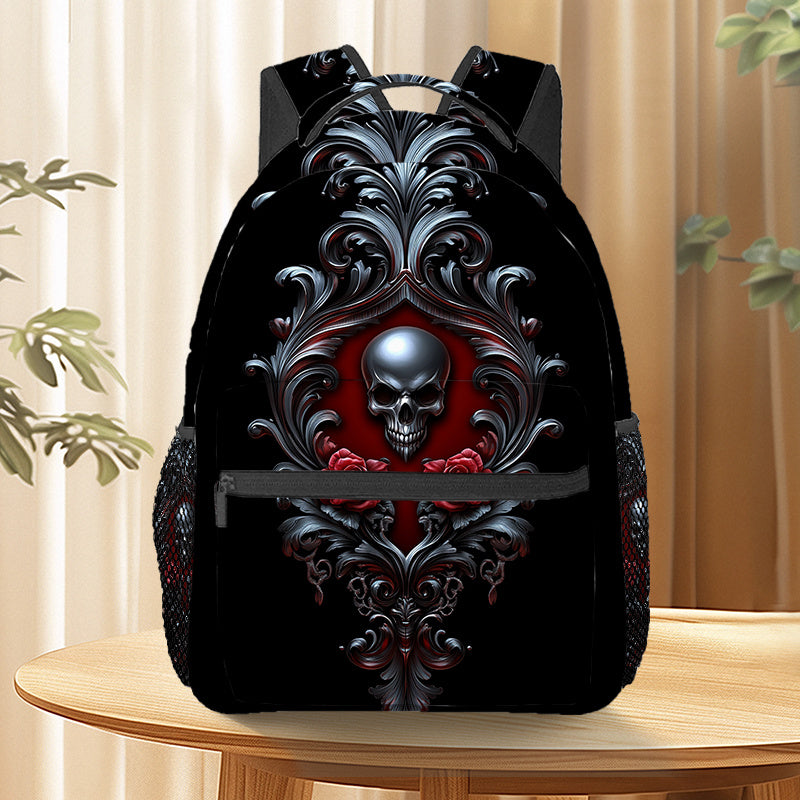 Load video: 3D Printed Gothic Rose Blood Skull4 2 Outdoor Sports Backpack Travel Backpack Adjustable Comfortable Shoulder Strap Sporty Backpack Suitable for Hiking Beach Travel Yoga