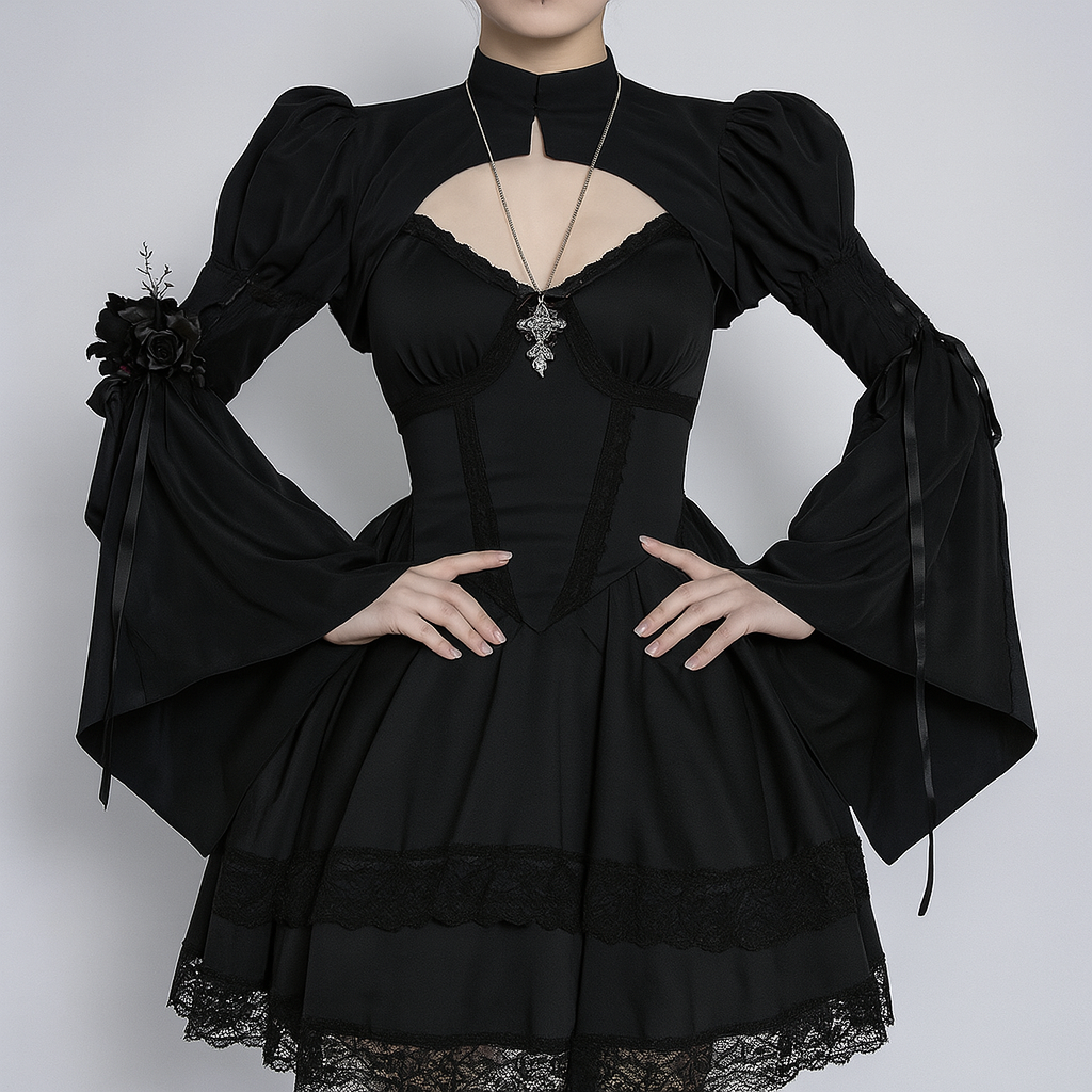 Elegant Gothic Bell Sleeve Dress with Keyhole Detail