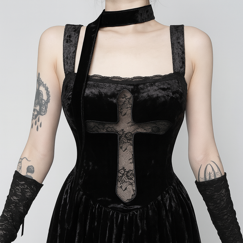 Dark Cross Embroidered Gothic Dress