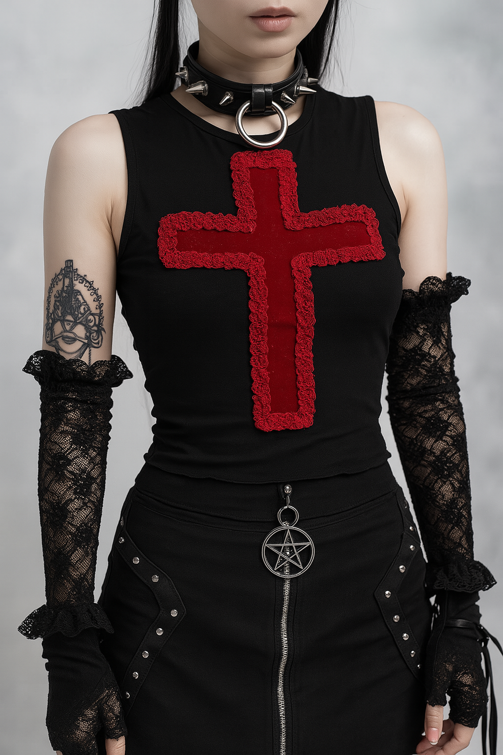 Gothic Cross Lace Tank Top for Alternative Fashion – Sourpuss Gothic Cross Lace Tank Top for Alternative Fashion – Sourpuss