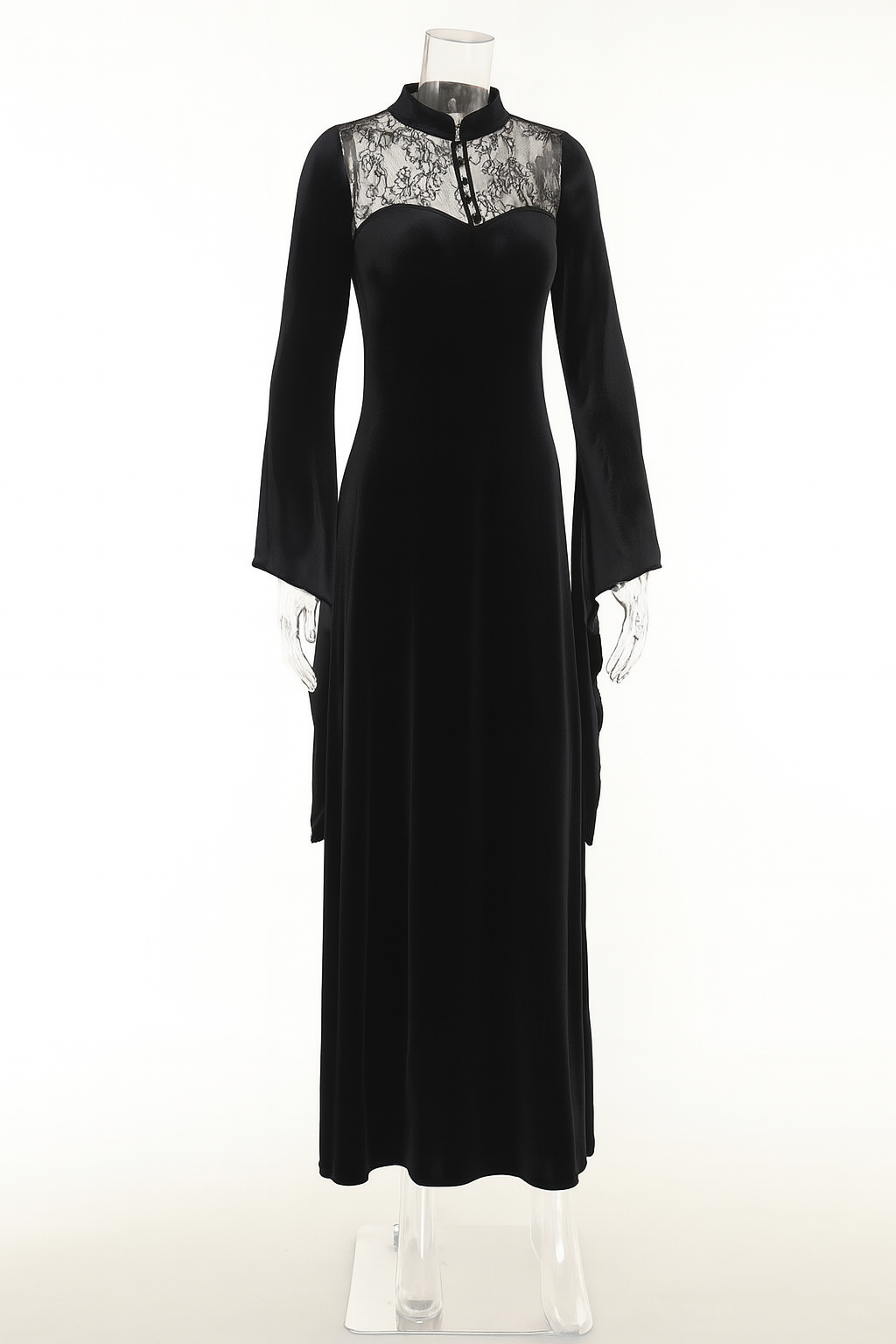 Witchy Lace Slit Maxi Dress for Gothic Elegance