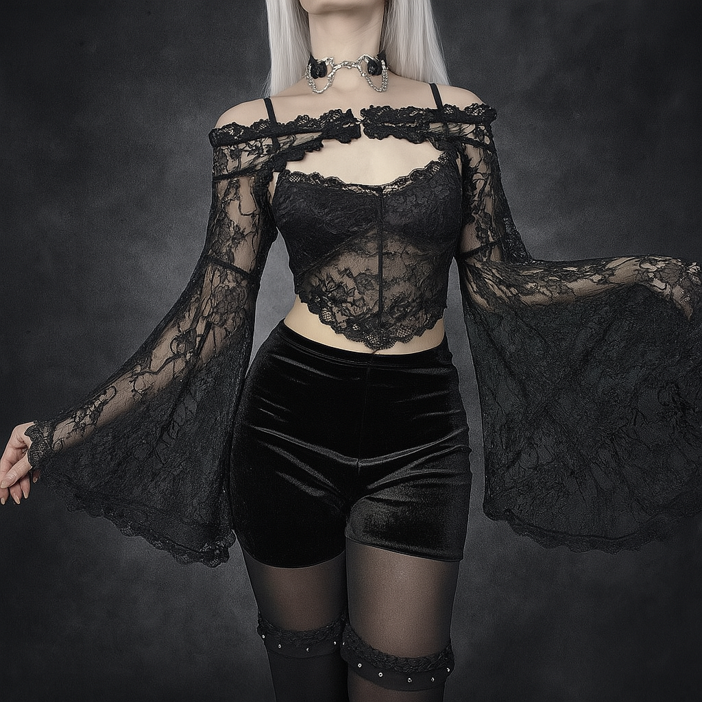Lace Overlay Sheer Cardigan with Cascading Sleeves