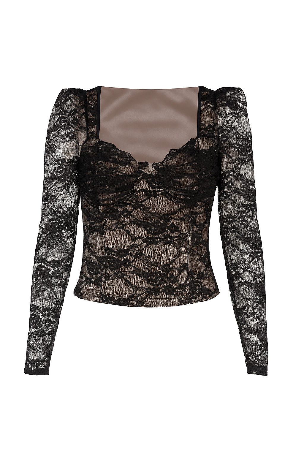 Midnight Veil Lace Bodysuit Gothic Sheer Long Sleeve Top