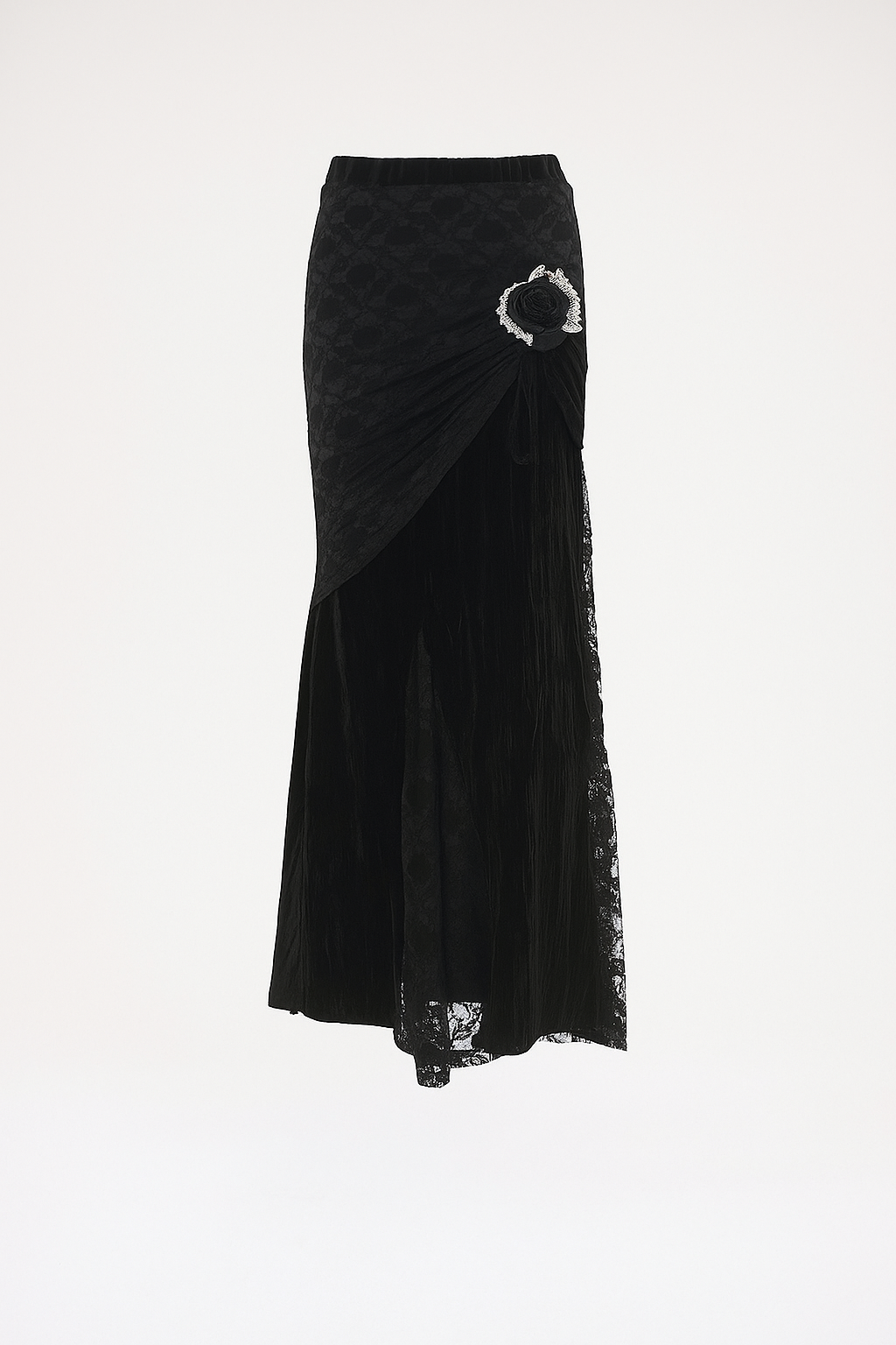 Black Bloom Tulle Maxi Skirt Gothic Floral Mesh Patchwork