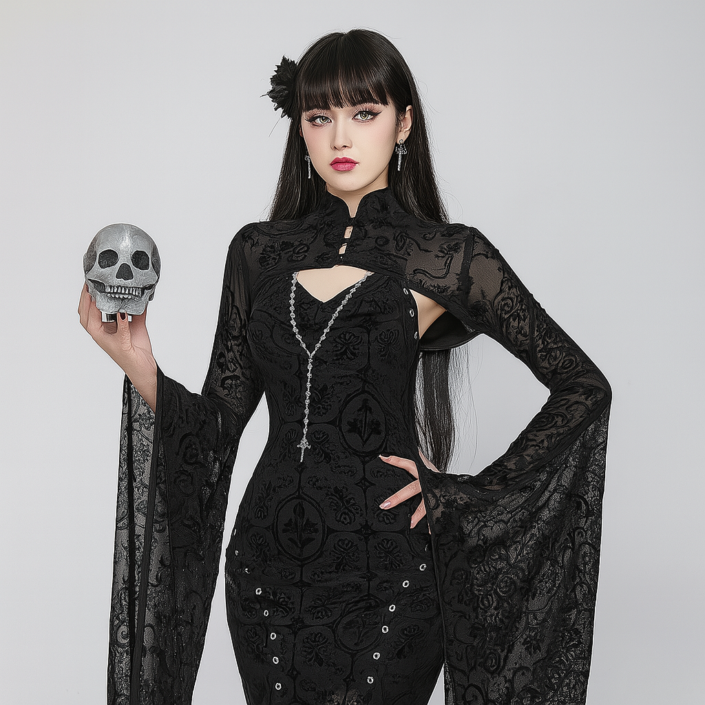 Gothic Velvet Kimono Cardigan With Bell Sleeves