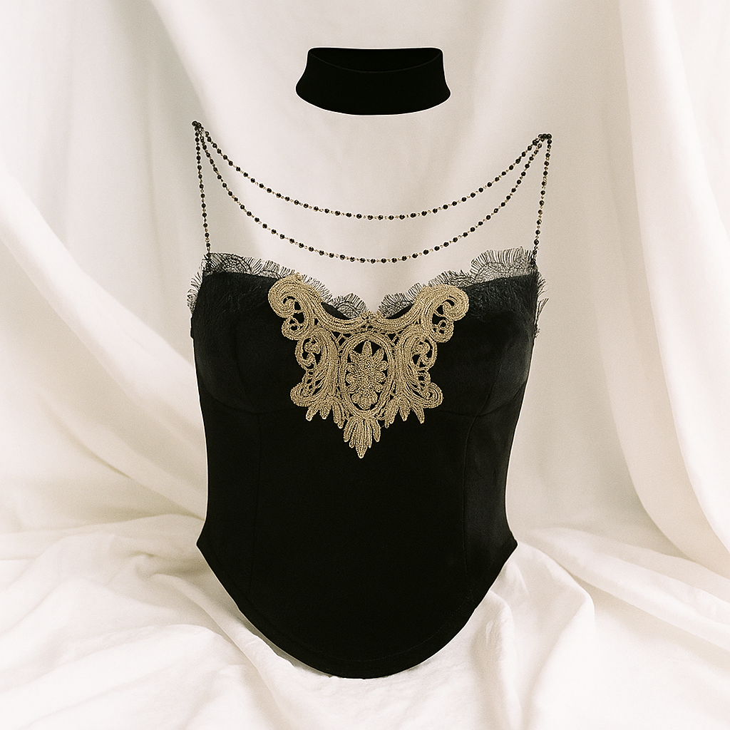 Witchbane Halter Gothic Chain Choker Floral Crop Top