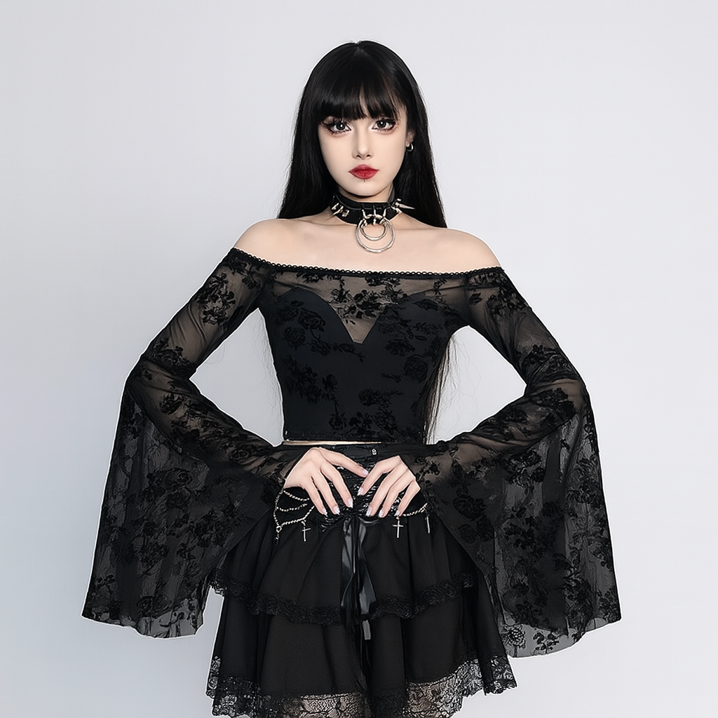 Layered Crosschain Gothic Skirt with Lace and Chains