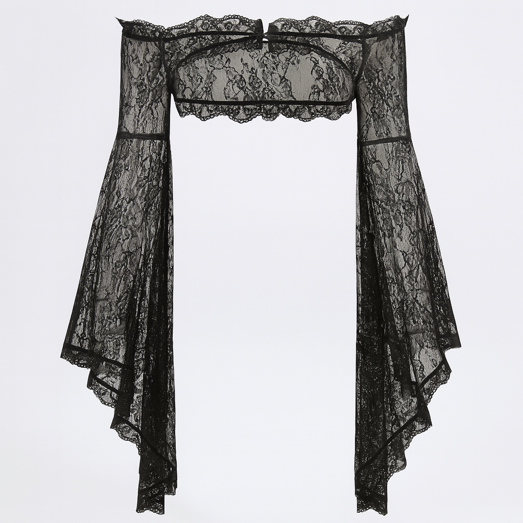 Lace Overlay Sheer Cardigan with Cascading Sleeves