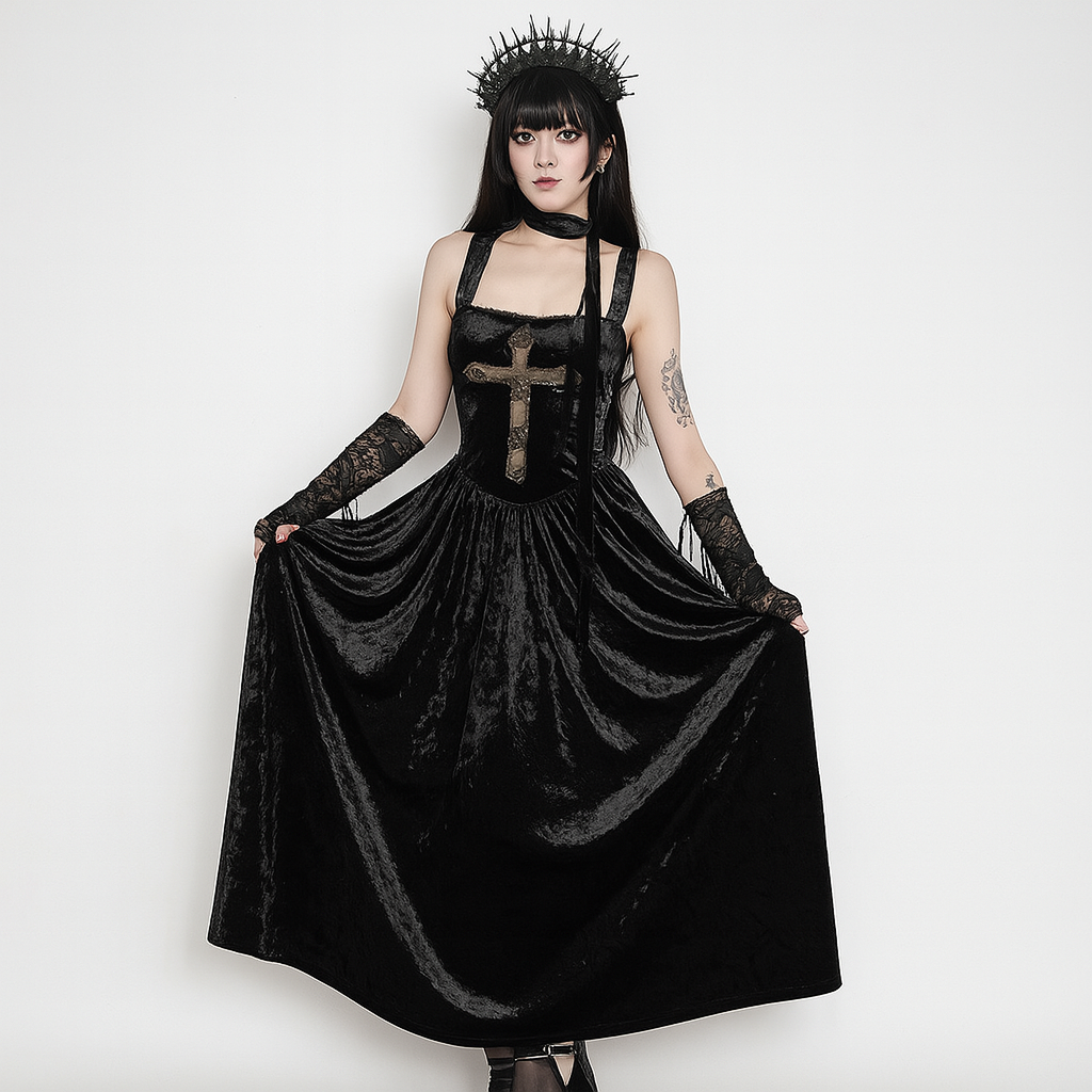 Dark Cross Embroidered Gothic Dress