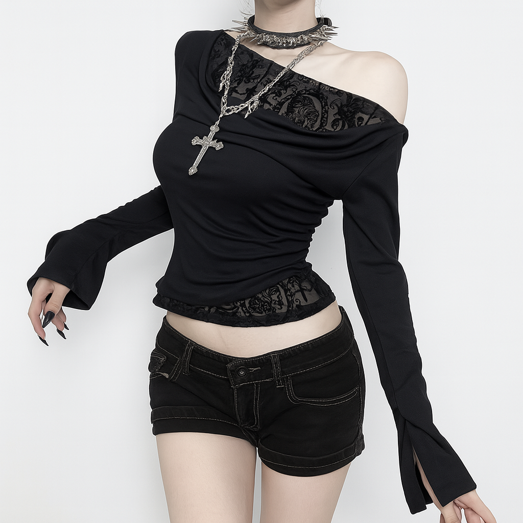 Witchy Floral Jacquard Asymmetrical Top