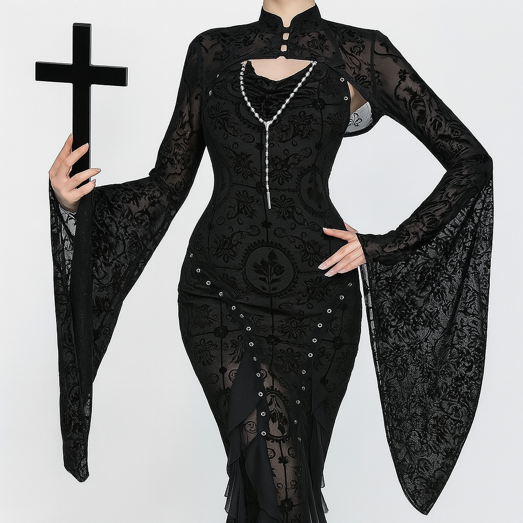 Gothic Velvet Kimono Cardigan With Bell Sleeves