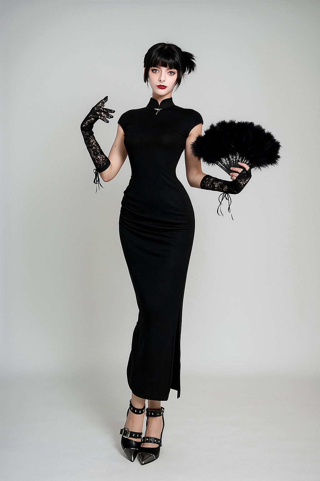 Gothic Black Backless Bodycon Maxi Dress with Sheer Inserts