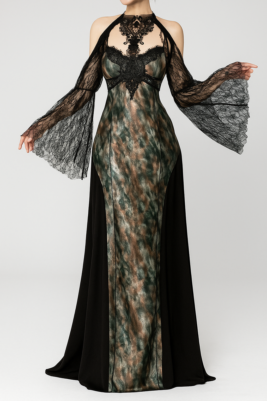 Midnight Lace Cape Cardigan with Flared Sleeves