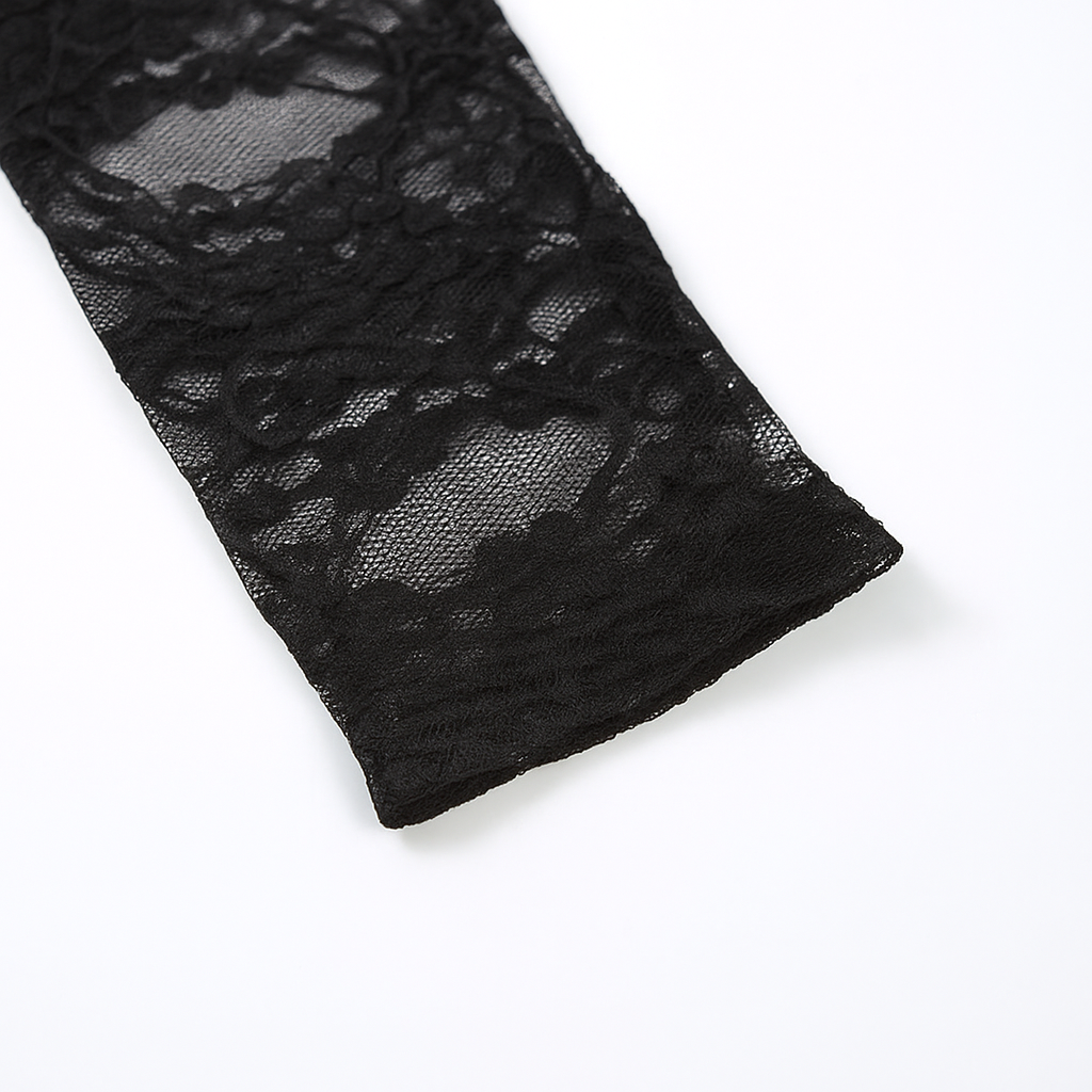 Midnight Veil Lace Bodysuit Gothic Sheer Long Sleeve Top