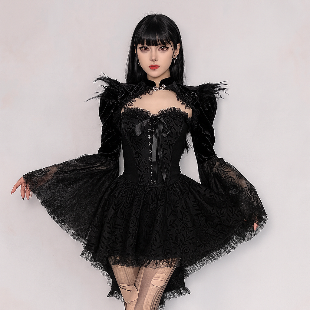 Bow Lace Cinched Strapless Dress With High-Low Hem