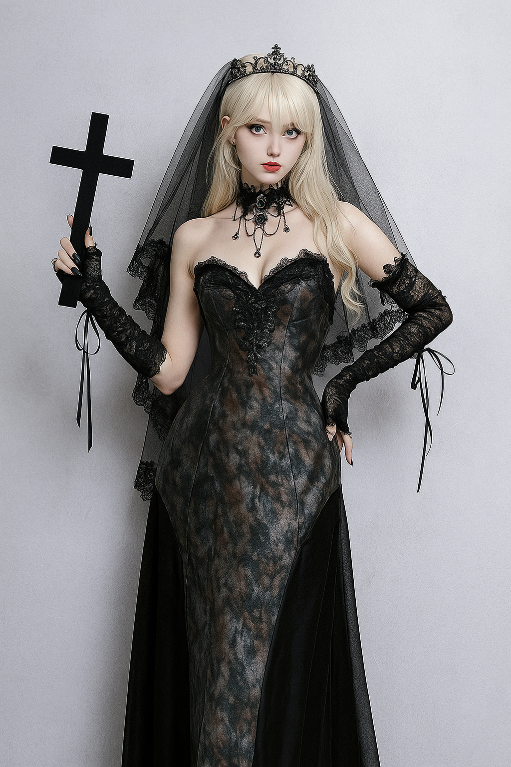 Gothic Green Inferno Maxi Dress with Deep V Neckline