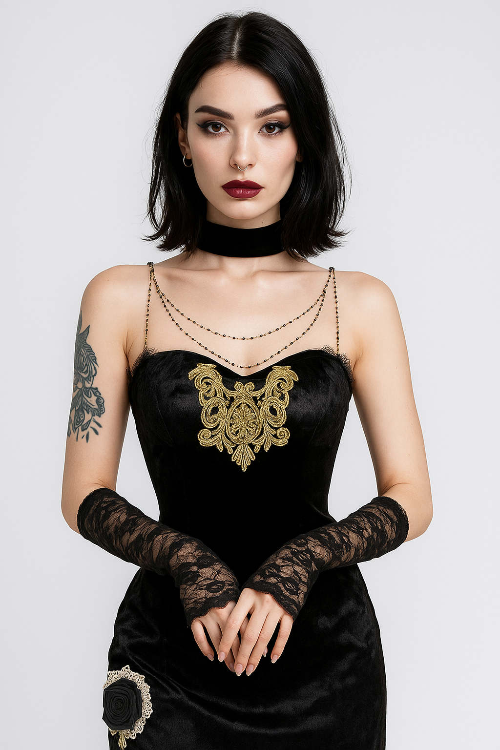 Witchbane Halter Gothic Chain Choker Floral Crop Top