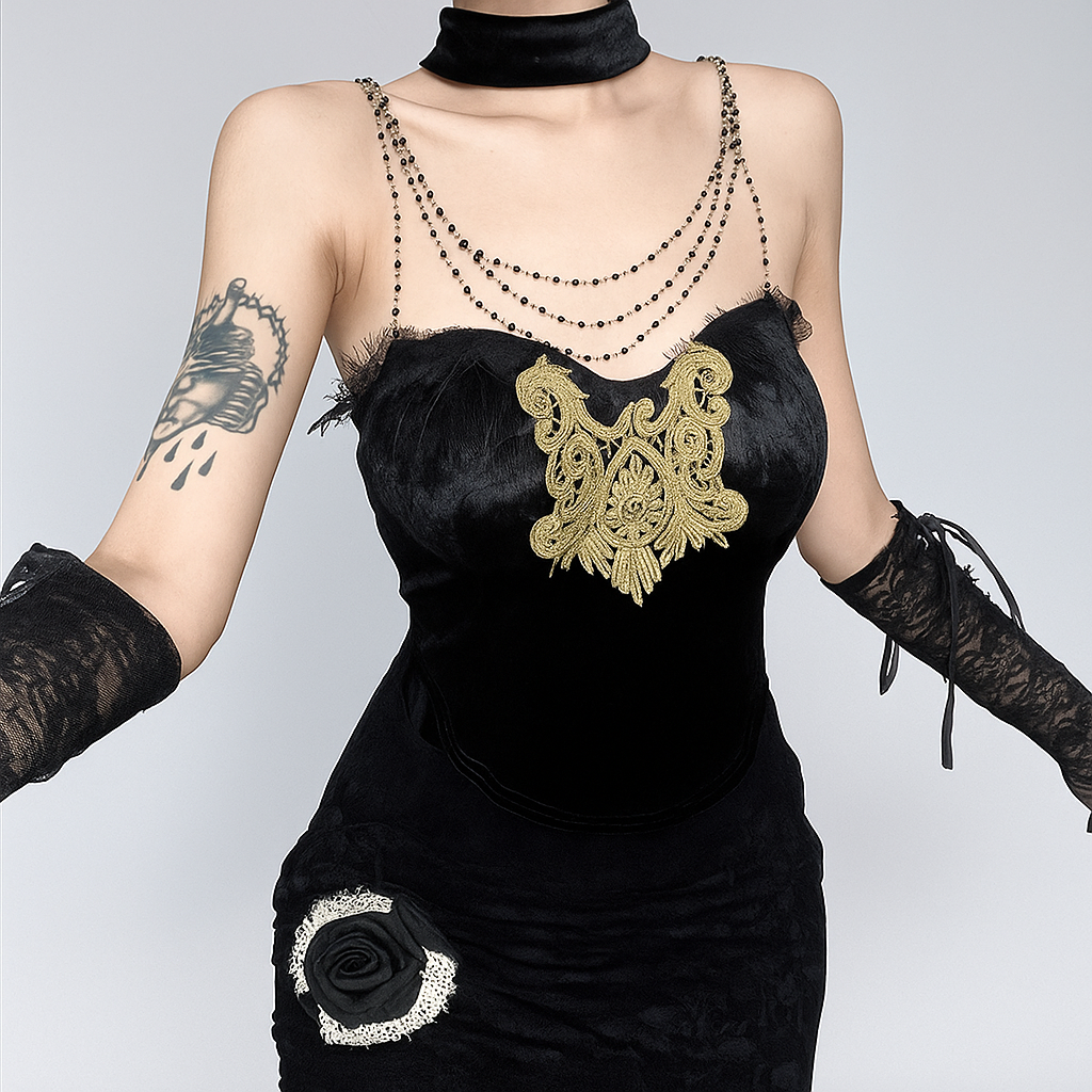 Witchbane Halter Gothic Chain Choker Floral Crop Top