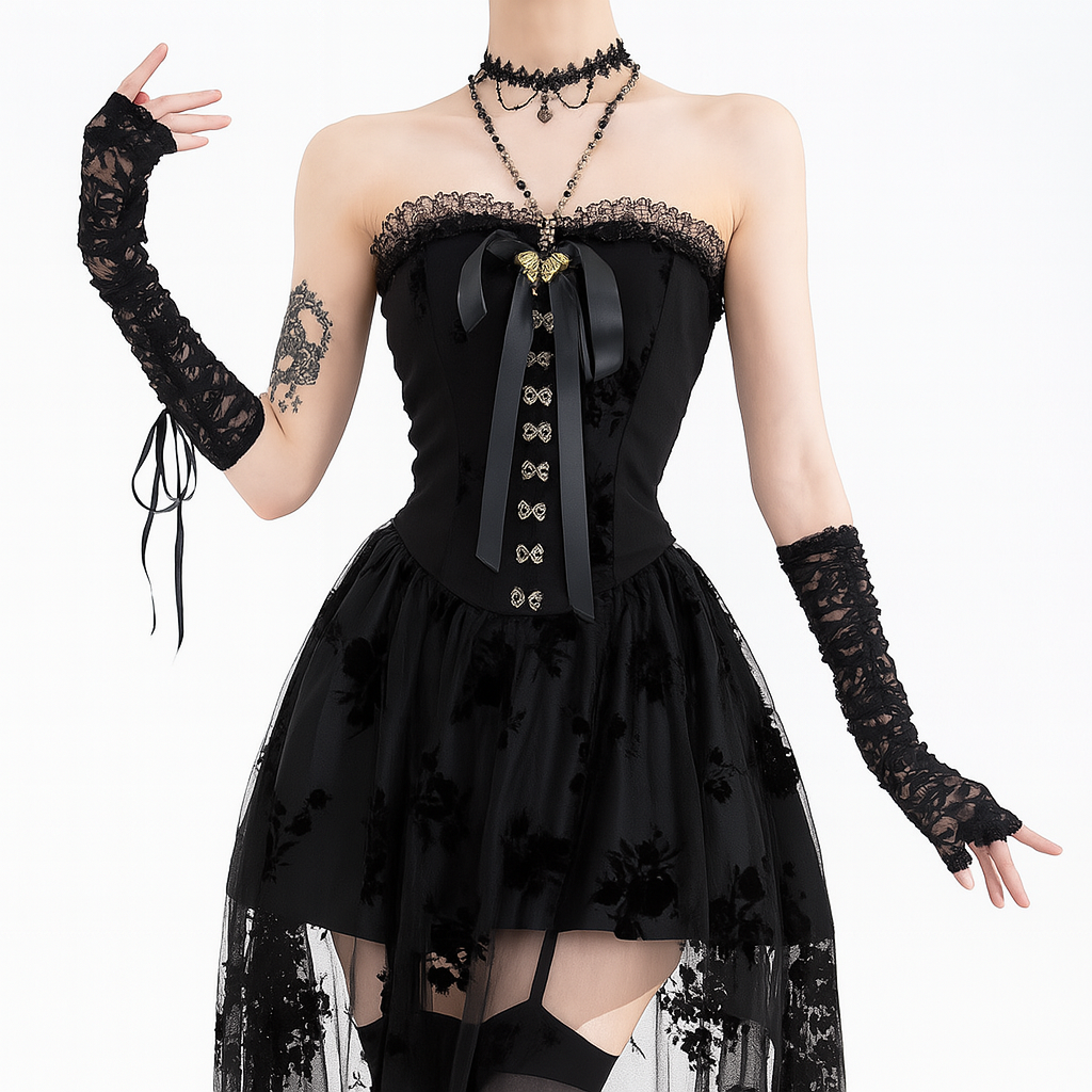 Gothic Bride Lace Overlay Dress