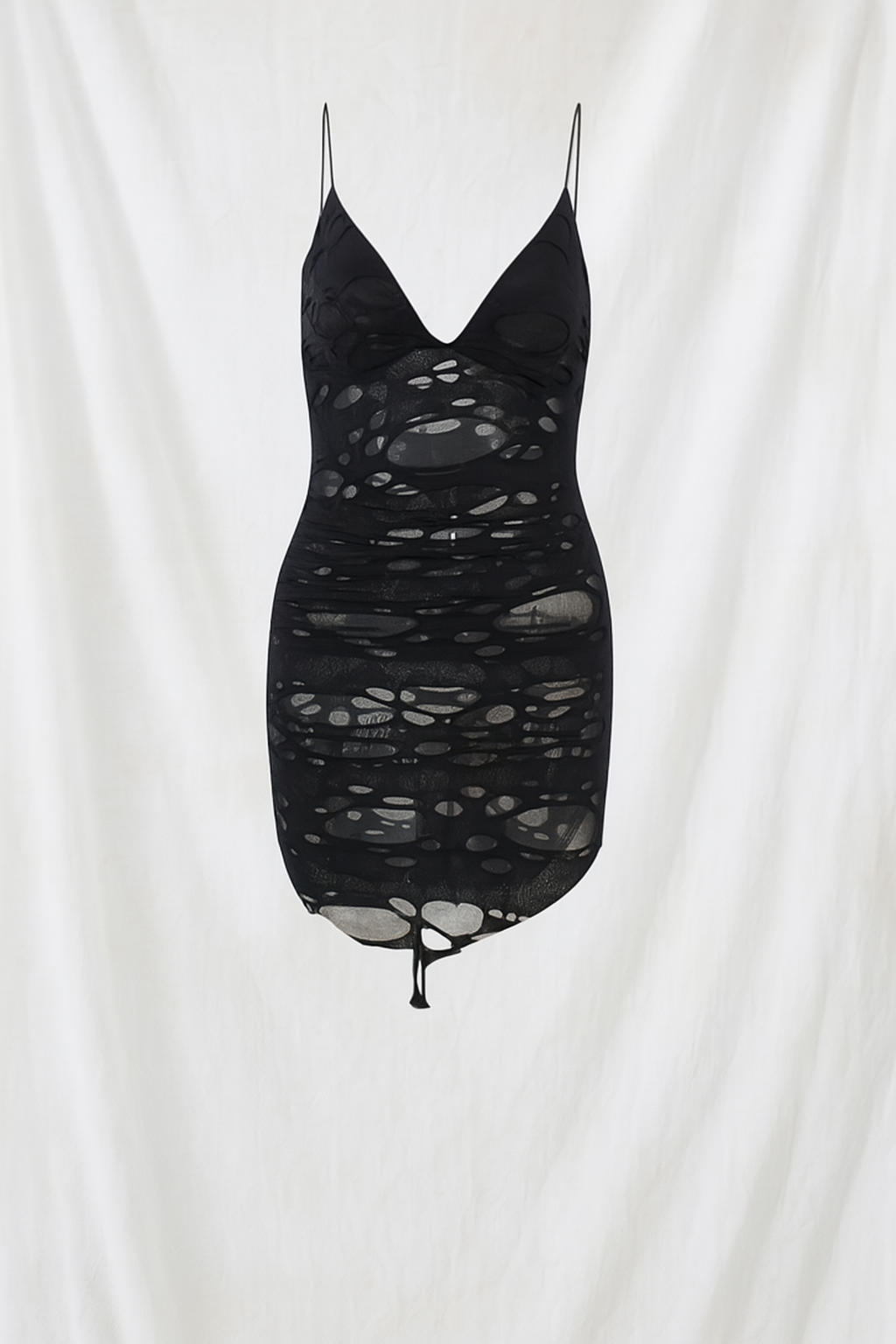 Sheer Torn Gothic Dress with Edgy V-Neckline