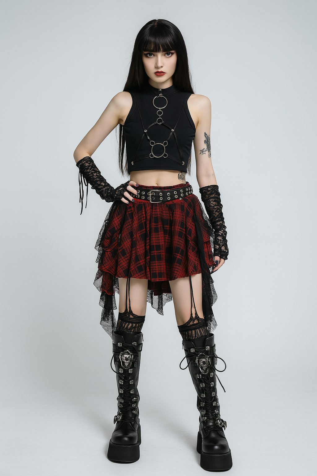 Gothic Plaid Irregular Hem Mini Skirt for Alternative Fashion