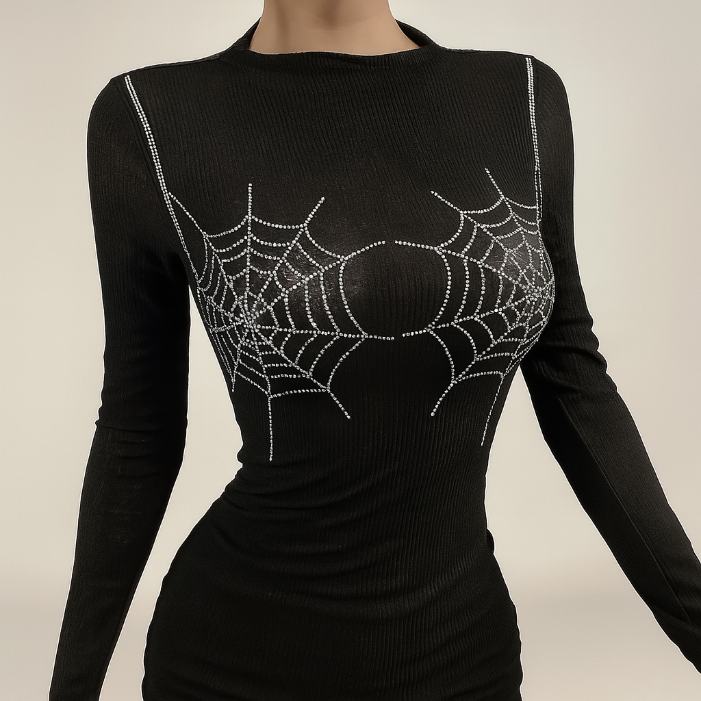 Spider Web Rhinestone Gothic Top