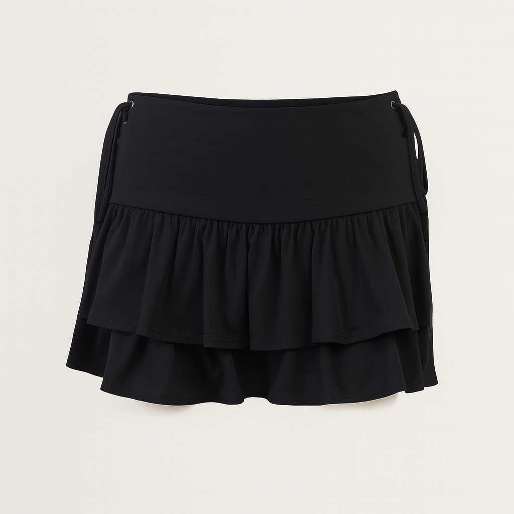 Gothic Summer Mini Skirt with Side Tie and Ruffled Layers