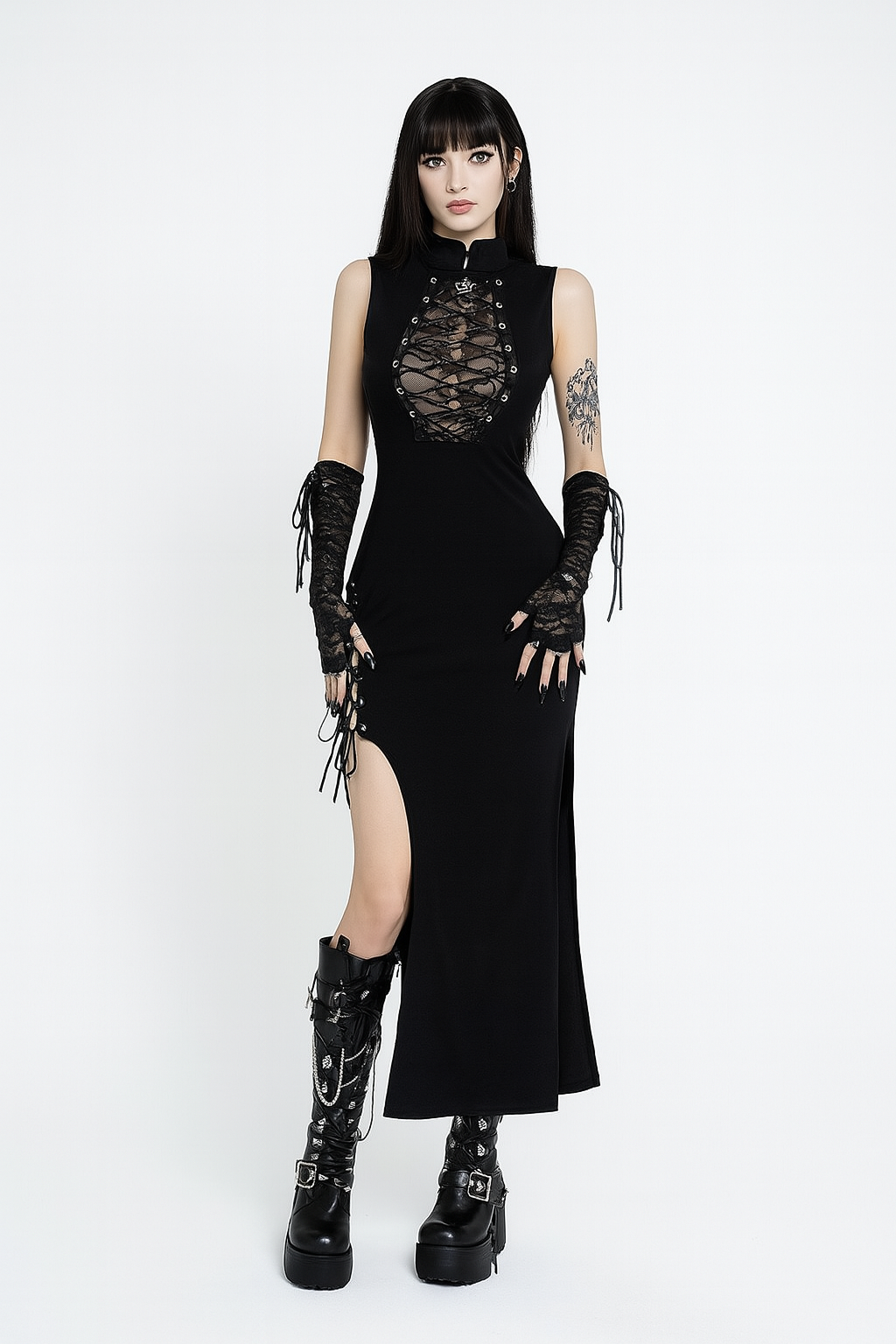 Dark Romance Lace-Up Maxi Dress - Black / L Dark Romance Lace-Up Maxi Dress - Black / L