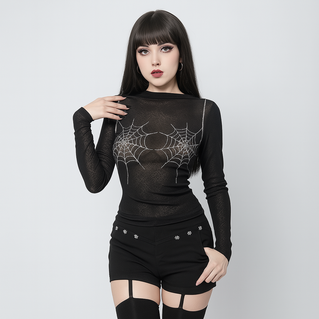 Spider Web Rhinestone Gothic Top