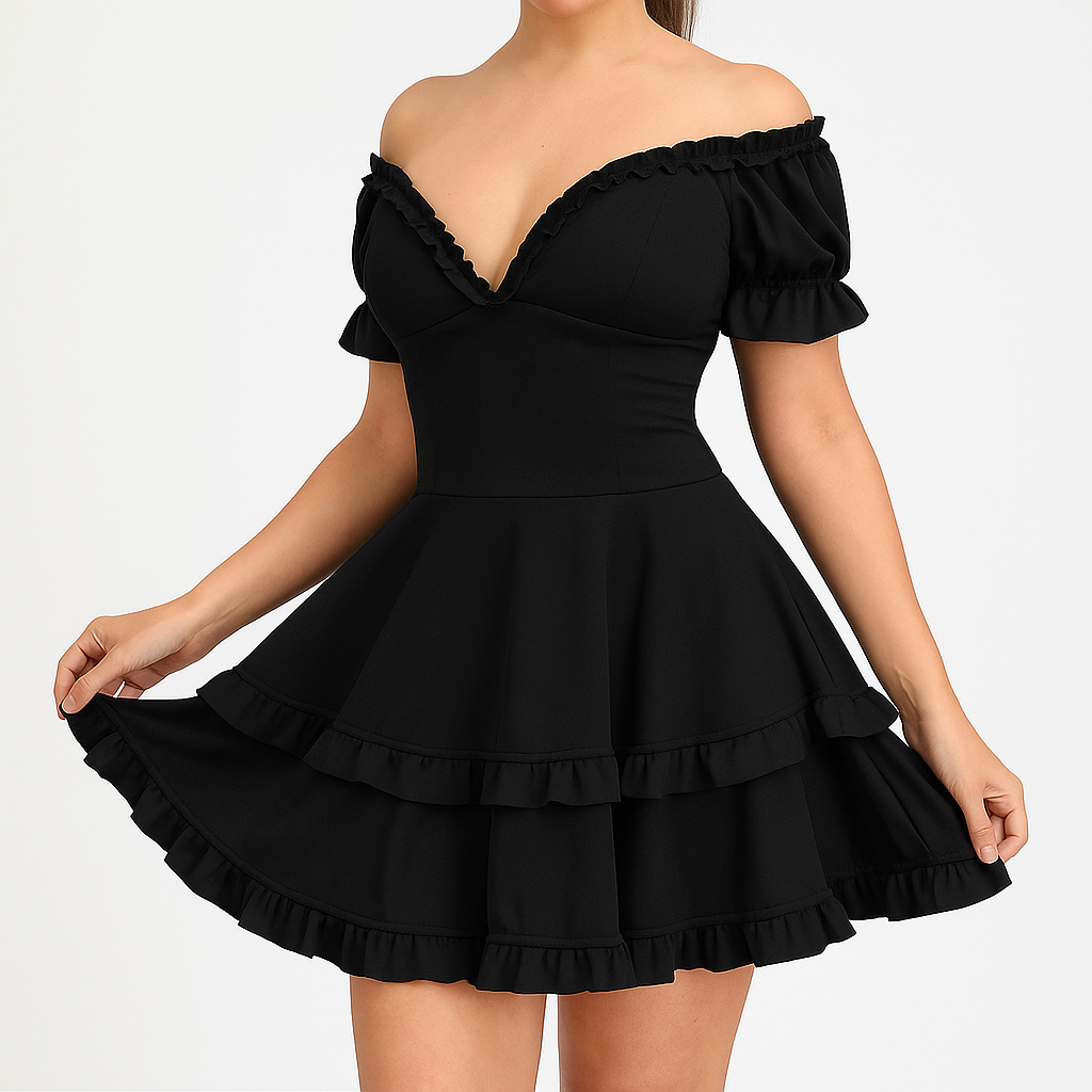 Gothic Off-Shoulder Ruffle Mini Dress for Dark Street Style