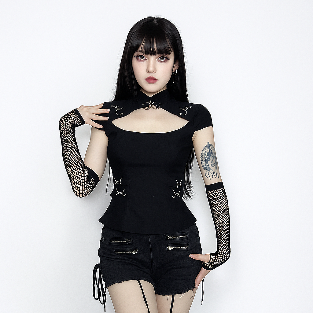 Metal Lock Gothic Top for Alternative Fashion