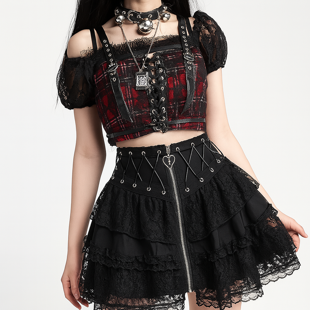 Summer Gothic Lace Ruffled Skirt