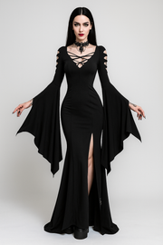 Witchveil Maxi Gothic V-Neck Bat Sleeve Dress