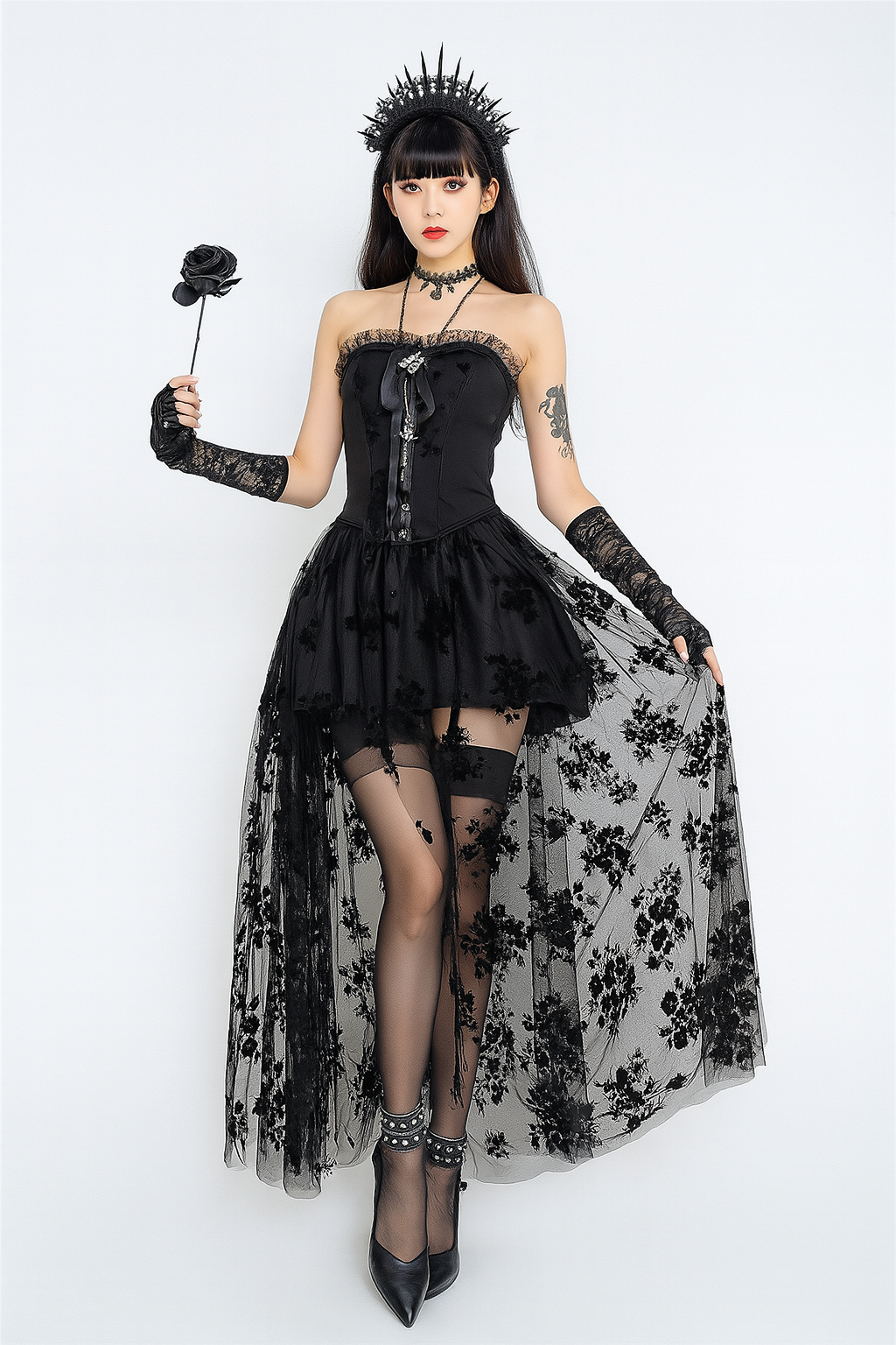 Gothic Bride Lace Overlay Dress