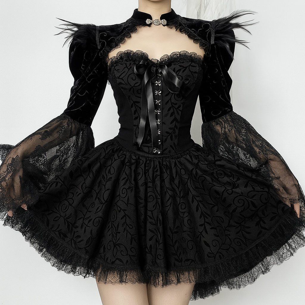 Bow Lace Cinched Strapless Dress With High-Low Hem