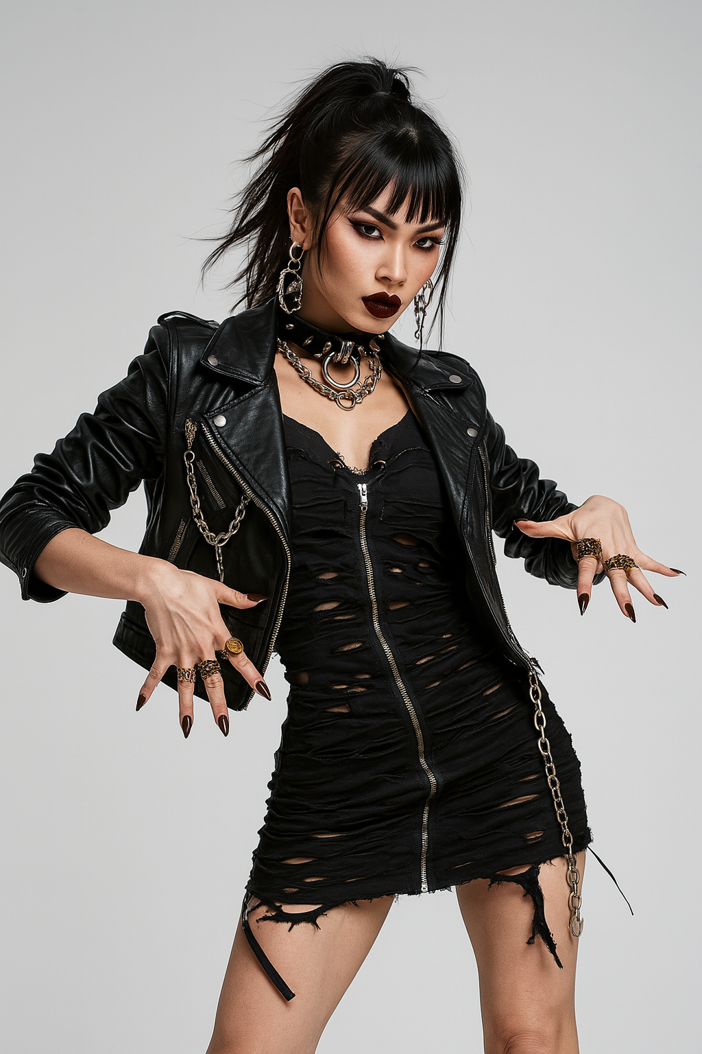 Sheer Torn Gothic Dress with Edgy V-Neckline