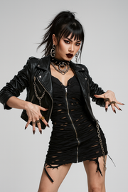 Sheer Torn Gothic Dress with Edgy V-Neckline