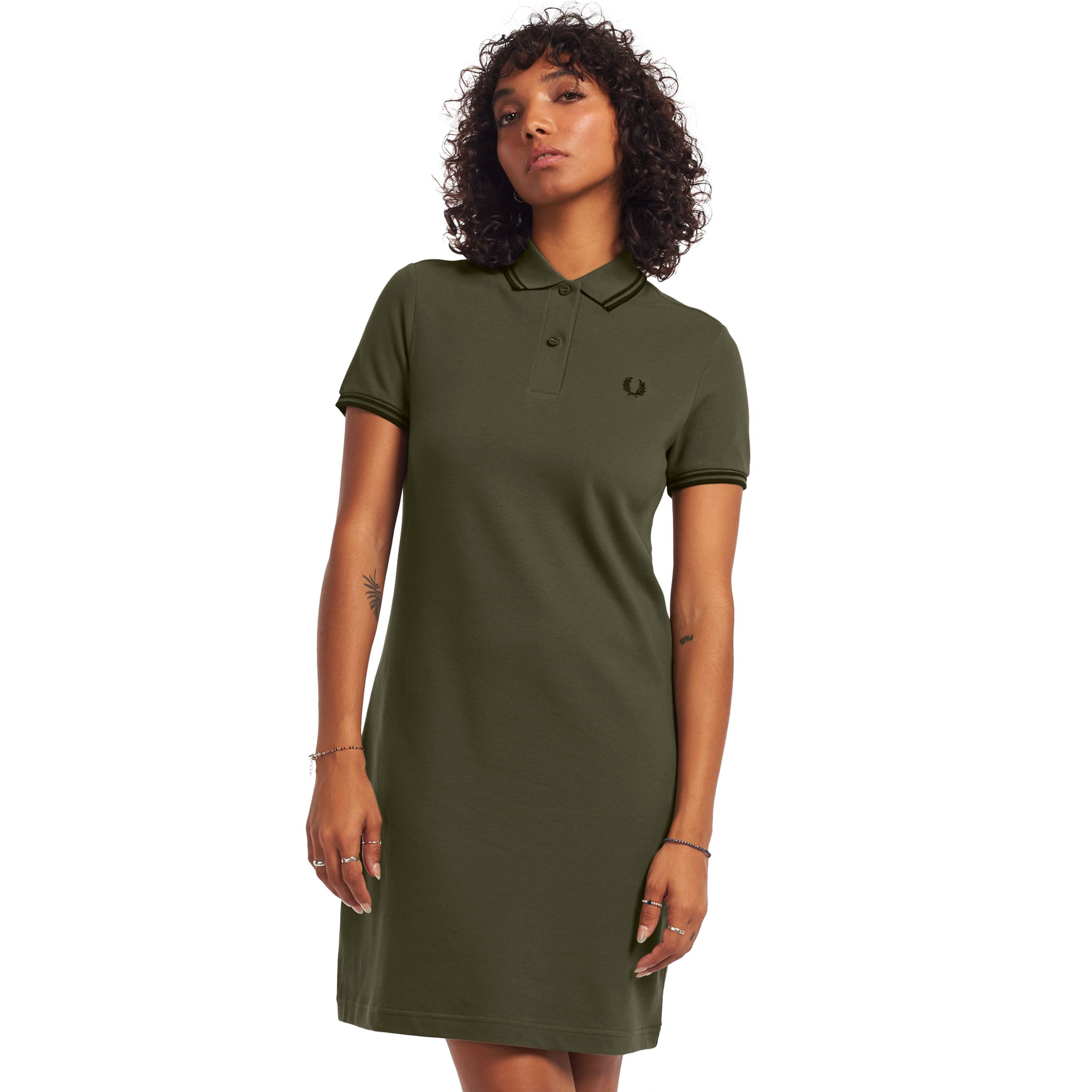FRED PERRY GIRLS TWIN TIPPED POLO DRESS MILITARY GREEN