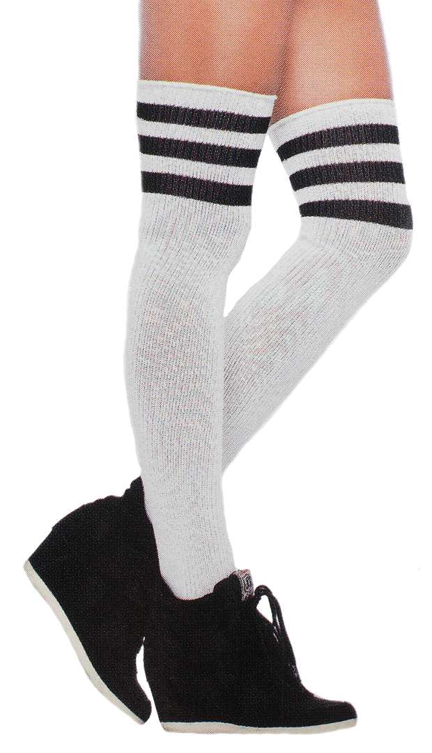 White Stripe Athletic Thigh High Socks