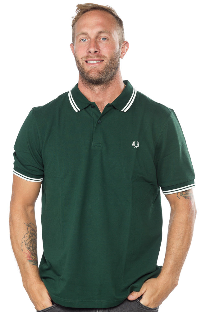 FRED PERRY SLIM FIT TWIN TIPPED POLO SHIRT IVY GREEN/PORC