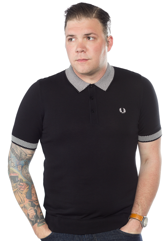 FRED PERRY CHEQUERBOARD TRIM KNITTED POLO